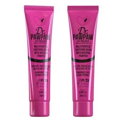 Image of Dr. PawPaw Hot Pink Balm 25ml x2 Multipack Multi Purpose Balm, Lip Tinted Skin Highlighter, Smooth Skin, Cracked Lips, Vegan Beauty, Ethical Beauty