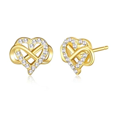 Image of Philip Jones Gold Plated Infinity Heart Stud Earrings Created with Zircondia® Crystals