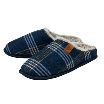 Image of DUNLOP Mens Check Mule Slippers Navy UK 8