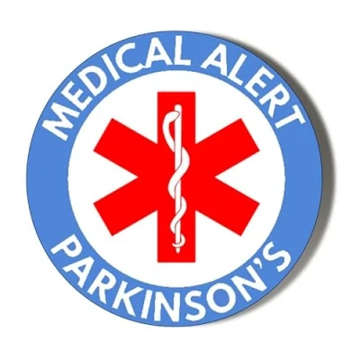 Image of Gift Insanity MEDICAL ALERT BLUE BACKGROUND PARKINSONS 45mm Medium Badge