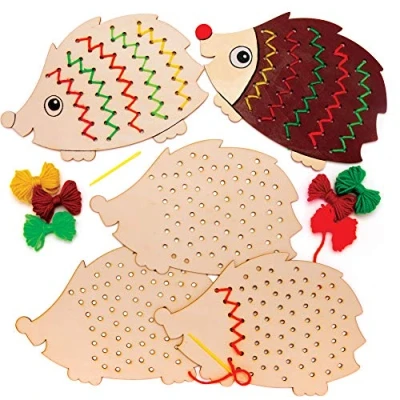 Image of Baker Ross AW934 Hedgehog Wooden Threading Kits, Arts and Crafts for Kids (Pack of 4), Assorted