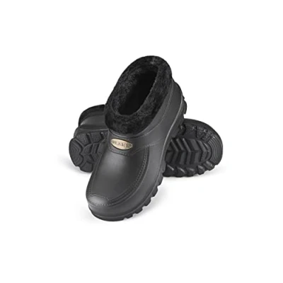 Image of ESTRO Fur Lined Wellies Men Short Women Mens Garden Clogs Wellington Boots Gardening A16 (8 UK, Black)