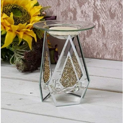 Image of Glass Fragrance Oil Burner &amp; Tealight Holder Candle Wax Melt Tart Warmer Aroma (Diamond Gold)