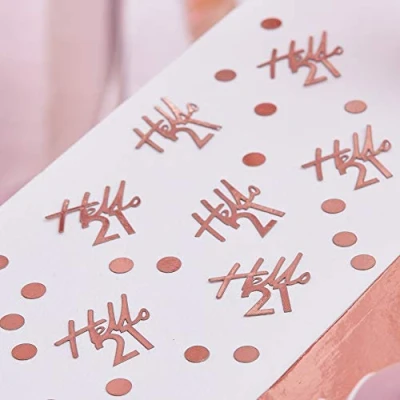 Image of Ginger Ray Rose Gold Foil Hello 21 Milestone Birthday Table Scatter Confetti