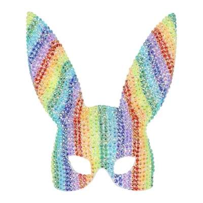 Image of Smiffys Fever Deluxe Rainbow Jewel Studded Bunny Mask on Elastic, Accessories Fancy Dress, Adult Dress Up Eye masks