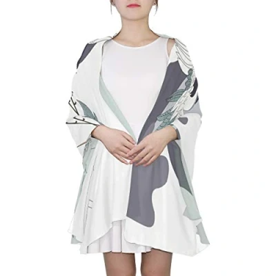Image of LIANCHENYI Chinese Style Cranes Silk Scarf Lightweight Shawl Soft Long Scarves Chiffon Neckerchief for Womens Girls Ladies