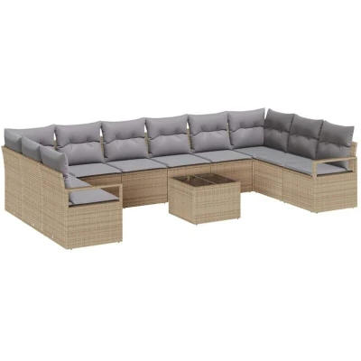 Image of vidaXL 11 Piece Garden Sofa Set with Cushions Black Poly Rattan