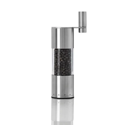 Image of AdHoc SELECT Geared Salt or Pepper Grinder, 12 Coarseness Settings, Stainless Steel/Acrylic, CeraCutXL Ceramic Crank Gear System, 20cm, Silver/Clear, Premium Mill