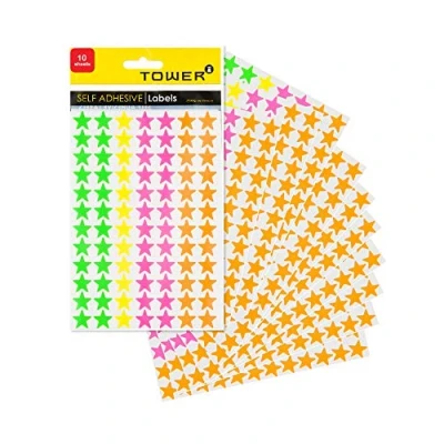 Image of Teachers Reward Stickers in Mixed Neon Colors, 840 Star 14mm Diameter. Useful for Decoration and Charts
