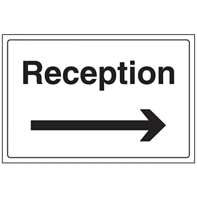 Image of V Safety Reception/Arrow Right Sign 300mm x 200mm Self Adhesive Vinyl