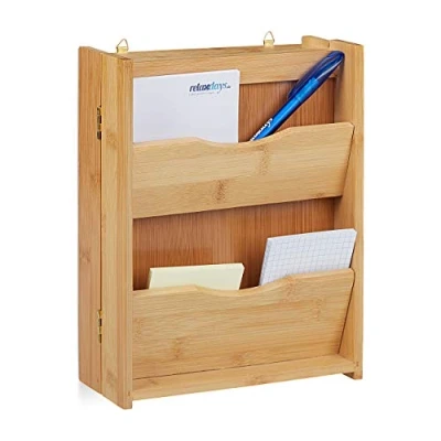 Image of Relaxdays Bamboo Cabinet with 6 Hooks, Closes Magnetically, Hanging Key Organiser, HWD: 26x20x9cm, Natural, One Size