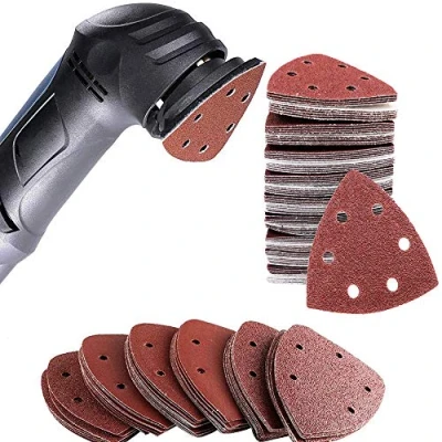 Image of 80 Pcs Triangle Sandpaper Sanding Sheets 6 Holes Hook and Loop Assorted 40/60/120/180/240/320/400/600 Grits for Machine