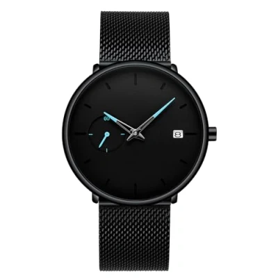Image of MICGIGI Stylish Business Analog Quartz Wristwatch Men&#039;s Stainless Steel Watch with Blue Hands
