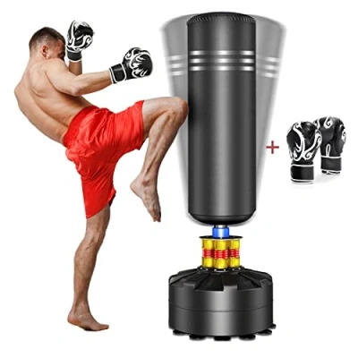 Image of YOLEO Punch Bag Free Standing Heavy Boxing with Suction Cup Base, Freestanding Punching for Adults Kickboxing Bags Gloves