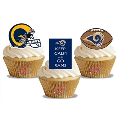 Image of 12 x American Football Los Angeles Rams Trio Mix Fun Novelty Birthday Premium Stand UP Edible Wafer Card Cake Toppers Decorations
