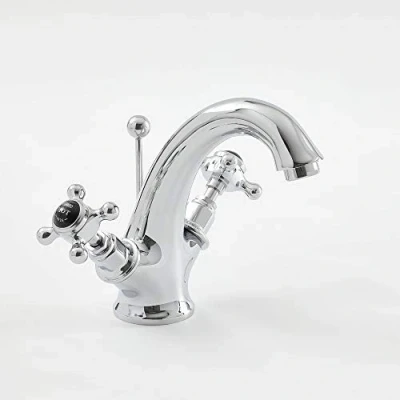 Image of Milano Elizabeth Traditional Mono Basin Mixer Tap Crosshead Handles Chrome Black