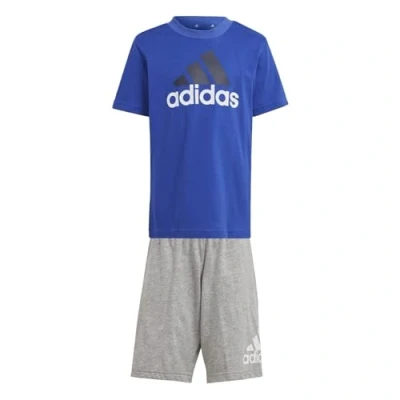 Image of adidas Unisex Kids Essentials Logo Tee and Short Set, semi lucid blue/MULTICOLOR, 6 7 Years