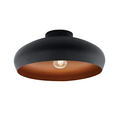 Image of Eglo Mogano Vintage/Industrial Design Ceiling Light, Black Steel and Copper Coloured Kitchen or Hall Lighting, Mounted with E27 Socket
