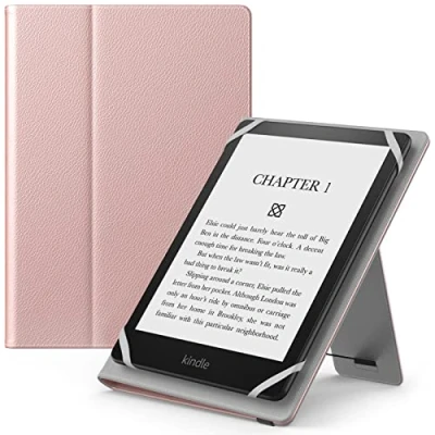 Image of MoKo Universal Case for 6&quot;,6.8&quot;,7&quot; Kindle eReaders Fire Tablet, Kindle/Kobo/Voyaga/Lenovo/Sony E Book Lightweight PU Leather Folio Shell Cover Case, with Hand Strap/Kickstand, Rose Gold
