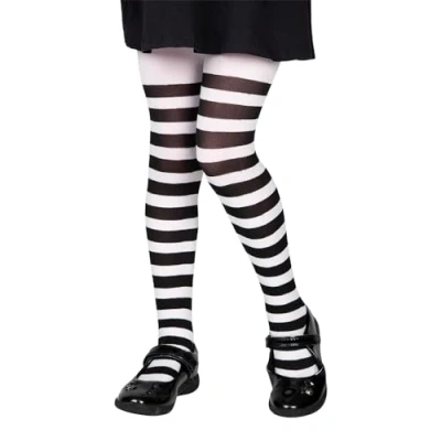 Image of Wicked Costumes Kids Black &amp; White Candystripe Tights Small (4 6 Years)
