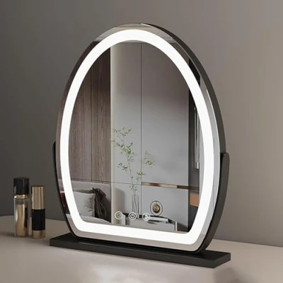 Image of UUDQCD Vanity Mirror with Lights,Dressing Table Mirror, Light Up for Dressing Table,Oval Rotatable 360 Touch Screen (Black,50X58cm)