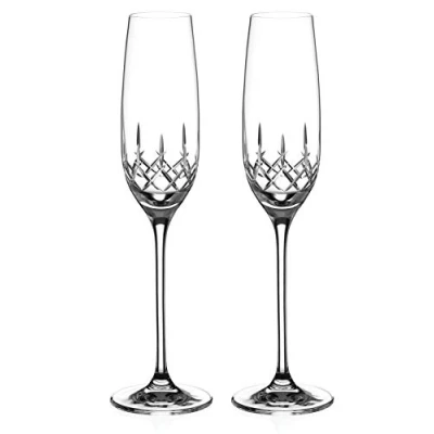 Image of DIAMANTE Champagne Flutes Prosecco Glasses Pair with ‘Classic’ Collection Hand Cut Design Set of 2 Crystal