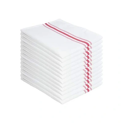 Image of Arkwright Bistro Dinner Cloth Napkins (Pack of 12) Absorbent, Soft, and Washable Professional Restaurant Quality Table Linen with French Stripes, 18 x 22 in, Red