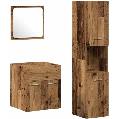 Image of vidaXL 3 Piece Bathroom Furniture Set Old Wood Engineered