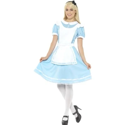 Image of Smiffys Wonder Princess Costume, Blue with Dress, Apron &amp; Headband, Fairytale, Wings and Wands Fancy Adult Dress Up Costumes