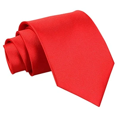 Image of DQT Plain Glossy Satin Polyester Wedding Classic Neck Tie for Men in Red