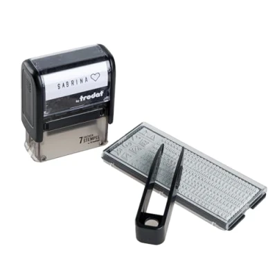 Image of Trodat 7 Stamps for Marking Personal Items, Stamp Set to Design Yourself 3 Lines, German, Textile Stamp, Machine Washable, 38 x 14 mm, Black Imprint, Includes Accessories