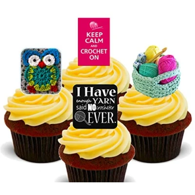Image of Made4You Happy Hooker! Crochet Edible Cupcake Toppers Stand up Wafer Cake Decorations (Pack of 12)
