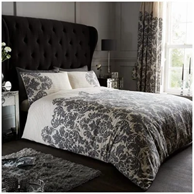 Image of GC GAVENO CAVAILIA Premium Damask Bedding Set, Super Soft Floral Duvet Cover King Size, Reversible Quilt Bed Sets, Cream