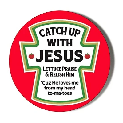 Image of Gift Insanity CATCH UP JESUS BOTTLE LABEL 45mm Novelty Badge