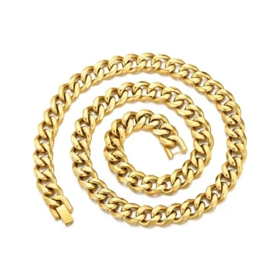 Image of Philip Jones Men&#039;s 12mm Gold Plated Steel 24 Inch Cuban Curb Chain Necklace