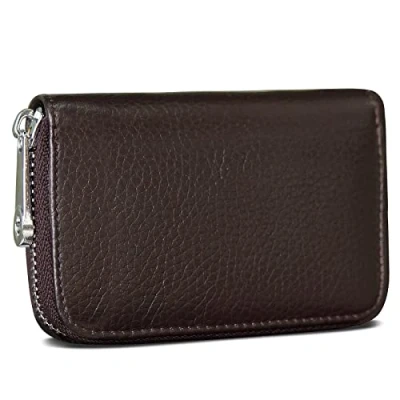 Image of GADIEMKENSD Credit Card Holder RFID Blocking Genuine Leather Mini Wallet Purse with Zipper Womens Small id Compact Slim Blocked Zip Accordion Wallets Case for Women Men&#039;s Coffee Brown