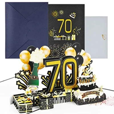 Image of Joyoldelf 70th Birthday Card for Women, 3D Pop up Cards Greeting Mum with Envelope Women Mothers Men Friends Romance Gift