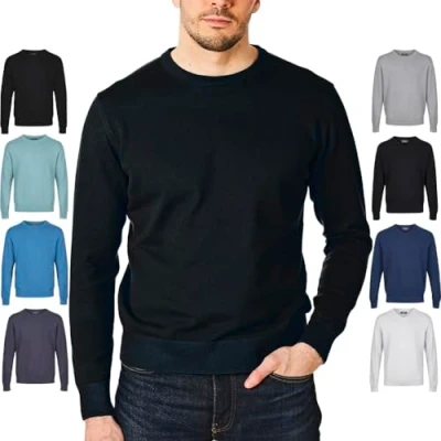 Image of Castle Point Mens Herren strickpullover Mit Rundhalsausschnitt CSPKNT003 Cotton Jumper Pullover Sweater, Crew Neck, Black, L, L UK