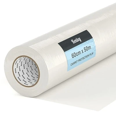Image of Carpet Protector Roll Self Adhesive Protection Film 50m x 60cm Sticky Clear Plastic Stair Hard Floor Cover Heavy Duty Puncture Resistant &amp; Waterproof Protective Covering