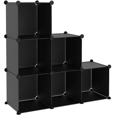 Image of vidaXL Storage Cube Organiser with 6 Cubes Black PP