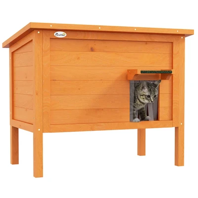 Image of PawHut Outdoor Cat House, Feral Insulate Wooden Kitten House with Removable Floor, Water Resistant Openable Roof, 85 x 50 68.5cm Orange