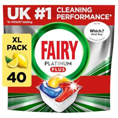 Image of Fairy Platinum Plus Complete Dishwasher Tablets, 40 Lemon, With Anti Dull Technology &amp; Rinse Aid Action, Effective In Short Cycle