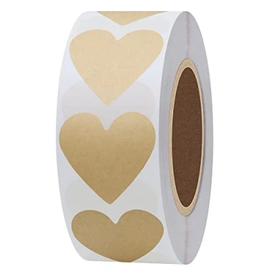 Image of Hylabelest Color Coding Dot Labels 30mm Kraft Love Heart Stickers (Kraft)