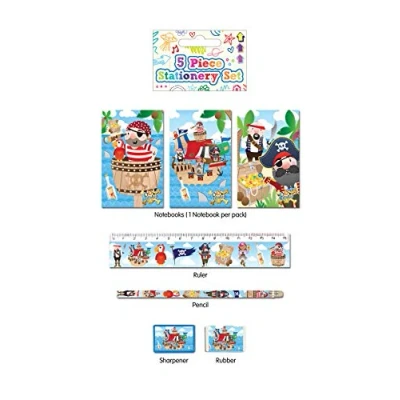 Image of 5 Piece Stationery Set Pencil, Sharpener, Rubber, Ruler, Notepad (Pirate)