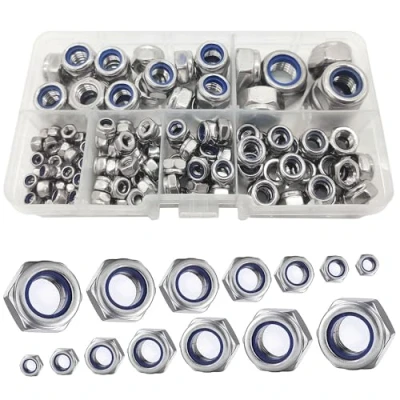Image of 150 Pcs M12/M10/M8/M6/M5/M4/M3 Hex Lock Nuts Stainless Steel Nylon Insert Nut Assortment Threaded Inserts Set Assorted Locking Nuts(Silver)