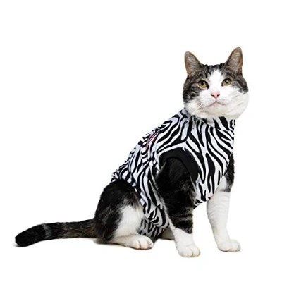 Image of MPS Medical Pet Shirt Cat, Surgery Recovery Suit, Zebra Print, XXX Small