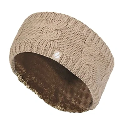 Image of Heat Holders Ladies Thick Cable Knitted Fleece Lined Thermal Winter Empty Skull Ear Warmer Headband (One Size, Beige)