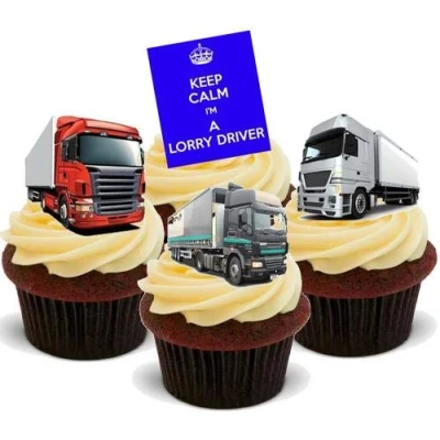 Image of Keep Calm Lorry Driver Mix 12 Edible Stand Up Premium Wafer Card Cake Toppers Decorations