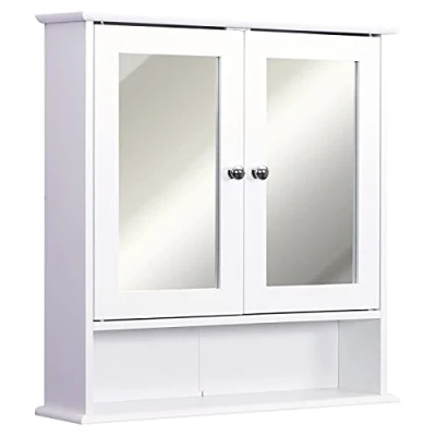 Image of kleankin Wall mounted Bathroom Cabinet Mirror Door Organiser Storage Shelves Living Room White
