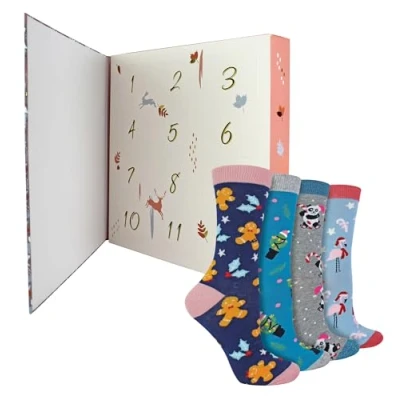 Image of WILDFEET Christmas Advent Calendar Socks for Women Novelty 12 Days of in Gift Box (UK, Numeric, 4, 8, Regular, Xmas)
